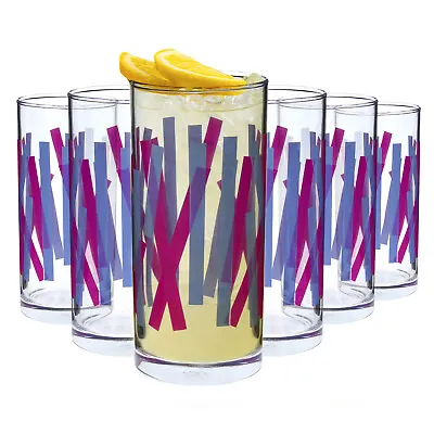 Buy Highball Drinking Glasses Set Tumbler Tall Cocktail Water Juice Striped 300ml • 8.99£