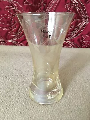 Buy Hand Cut Frosted Floral Pale Amber Lead Crystal Vase Collectable • 18.50£