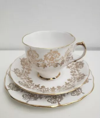 Buy Crown Royal Bone China Tea Trio: Cup, Saucer & Plate Gold Floral Pattern • 13.99£