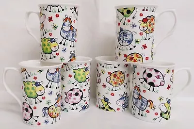 Buy Crazy Farm Animals Mugs Set Of 6 Bone China Multicoloured Cups Hand Decorated UK • 29.90£