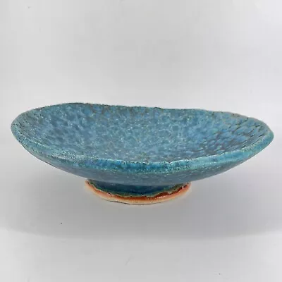 Buy Vintage Italian Art Pottery Footed Console Bowl Textured Blue Bitossi Style • 72.55£