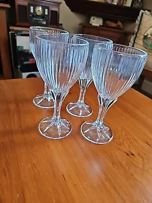 Buy Vintage Fostoria Monet Clear Crystal Water Wine Goblets Art Deco Ribbed Set Of 4 • 28.41£