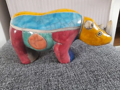 Buy South African Rhino Hand Painted Pottery Figure Signed • 4.50£