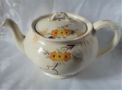 Buy Grindley Creampetal Tea Pot Hand Painted Art Deco Teapot In Cream And Orange • 69.95£