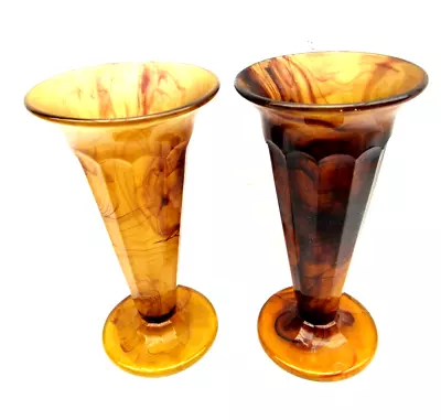 Buy Vintage Davidson Cloud Glass - Amber / Brown Colour - Pair Of Glass Fluted Vases • 14.99£