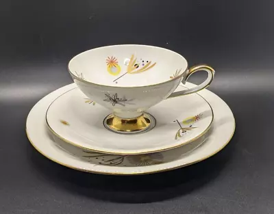 Buy Eberthal Bavaria Cup Saucer Plate Set White Porcelain Gold Atomic Flower MCM • 18.25£