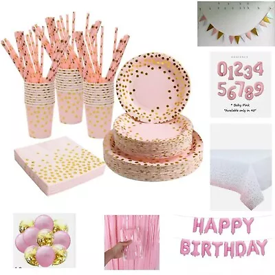 Buy Pink&gold Tableware Set Dinnerware Party Decorations Birthday Wedding Hen Party • 25.99£