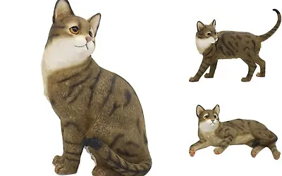 Buy Tabby Cat Ornament Statues BNIB - Brown  Grey Cat Figurines - Tabby Cat Gifts • 11.99£