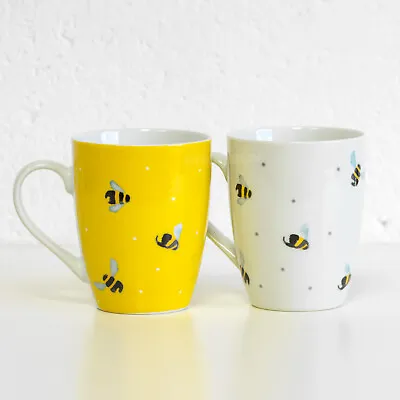 Buy Set Of 2 Sweet Bee Coffee Mugs Yellow & White 330ml 11oz Porcelain Tea Cups Gift • 12.35£