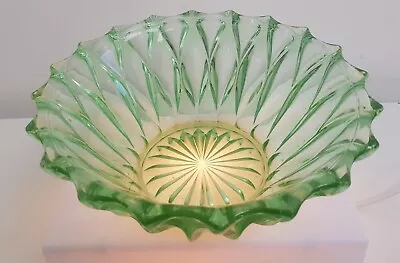 Buy Antique Green Crystal Cut Glass Fruit Bowl Very Thick & Heavy Early 1900s 23cm W • 25£