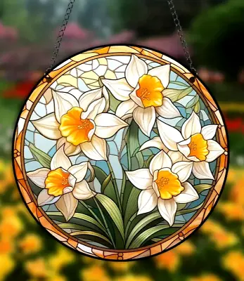 Buy Daffodil Flower Design Suncatcher Stained Glass Effect Home Decor Christmas Gift • 7.99£