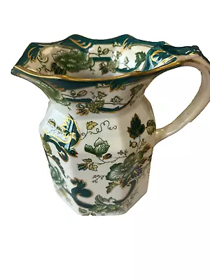 Buy GREEN & GOLD CHARTREUSE CHINA FLOWER JUG VASE (Chipped ) 15cm Tall 10cm Opening • 4.99£