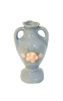 Buy Vintage Blue Small Miniature 3  Double Handle Solid Pottery Vase Japan • 6.69£
