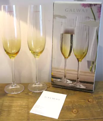 Buy Galway Crystal Erne Amber Set Of 2 Champagne Flutes *Brand New/Labelled/Boxed* • 10£