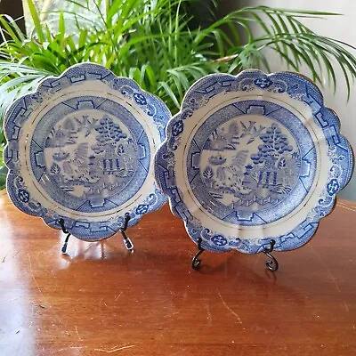 Buy Pair Of Antique Melba China Blue & White Willow Pattern Sode Plates • 18£