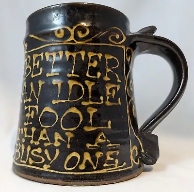 Buy Peter Currell Brown Art Pottery  1970s  Slip Ware Mug Better An Idle Fool Frog • 59.99£