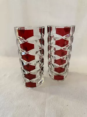 Buy Pair Of Vintage Luminarc Geometric Glass Vases J G Durand 1970s Windsor Rubis • 10£