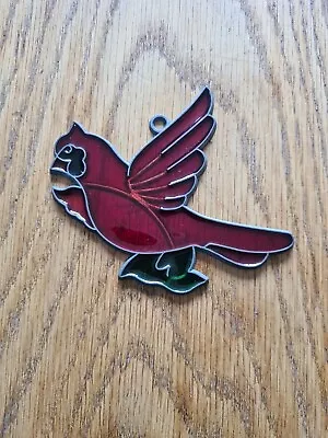 Buy Vintage Handcrafted Stained Glass Red Cardinal Hanging Window Decor Suncatcher • 10£