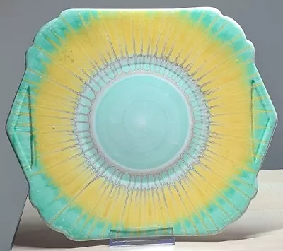 Buy Shelley Harmony Dripware Drip Glaze Cake Plate Yellow Green Brown 1930s Art Deco • 20£