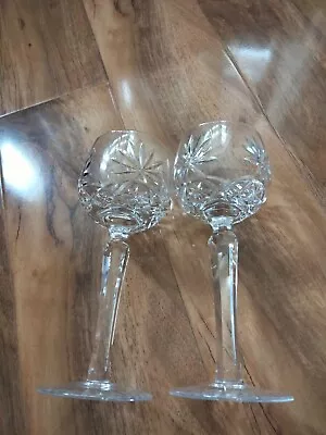 Buy 2 Bohemian Wine Glasses Goblets Crystal Clear Cut Glass Long Stem 8  Beautiful  • 25.99£
