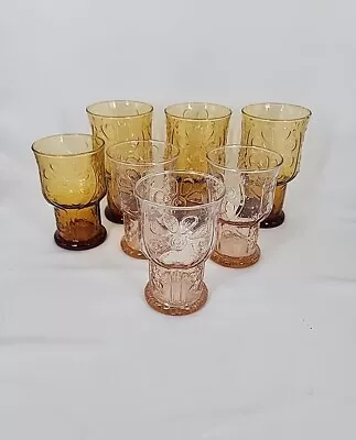 Buy 1970s Libbey Country Garden Daisy Amber Pink Tumbler Glasses 4.75  Set Of 7 Mix  • 19.21£