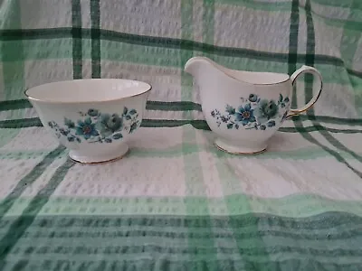 Buy Vintage Queen Anne Blue Roses Flowers Bone China Milk Jug And Sugar Bowl • 9.99£