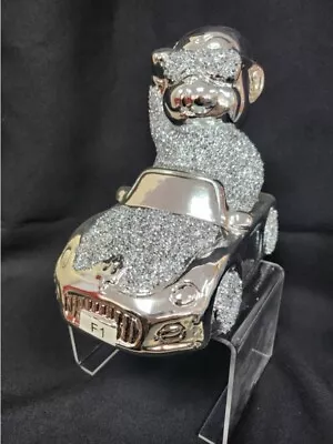 Buy Bling Silver Crushed Diamond Monkey Driving Car • 14.50£