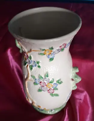 Buy Crown Devon Vase With Raised Floral Pattern (Small Repair On Rim). • 5£