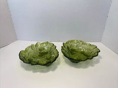 Buy Vintage Indiana Glass Green Loganberry Bowl  Candy Dishes Set Of 2 • 11.53£
