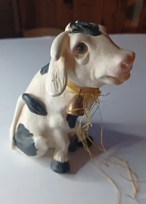 Buy Vintage Black And White COW Clay Pottery Ornament • 5£
