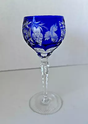 Buy Vintage Bohemian Czech CRYSTAL WINE GLASS Cut To Clear COBALT BLUE, 6-7/8 , VGC • 37.79£