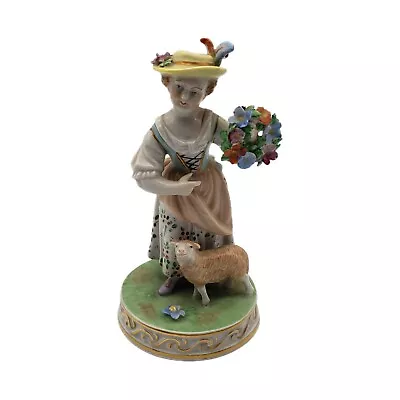 Buy Vintage Dresden Saxony Women With Flower Wreath And Lamb Marked Foreign 10893N • 22.77£