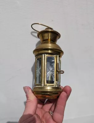 Buy Antique Brass Mini Lantern Tea Light Candle Holder Etched Crystal Glass Star Art • 60£