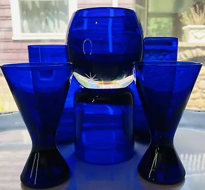 Buy 6 Libbey Cobalt Blue Highball Whiskey Shot Atomic Star Candle Holder Glass Bar • 42.07£