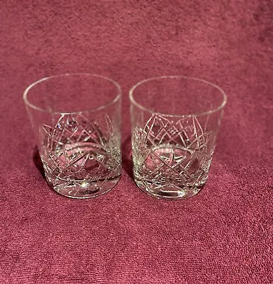 Buy Pair Signed  EDINBURGH Lead Crystal Cut Glass Whisky Tumblers  8.5 Cm. VGC Used. • 18£
