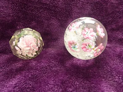 Buy 2 Decorative  Pink Coloured Flower Glass Paperweights • 1.44£