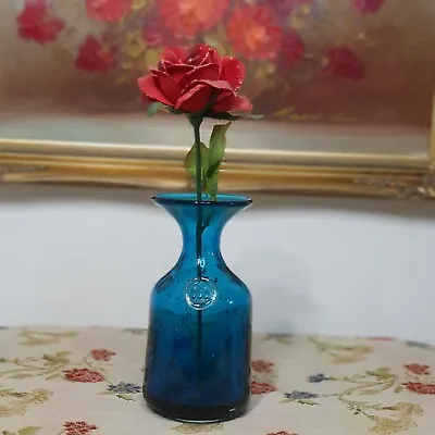 Buy Vintage 1970s Blue & Green Carafe Flower Vase Mdina Signed  • 50£