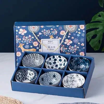 Buy Set Of 6 Blue Japanese Chinese Style Rice Bowl Gift Set • 15£
