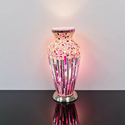 Buy Pink Art Deco Mosaic Glass Vase Table Lamp Mood Light Home Decor • 59.99£