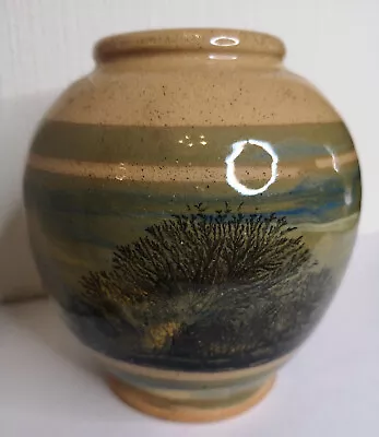 Buy Boscastle Pottery Vase. Brown /  Green Marbled Black Trees Hand Made. Signed • 12.99£