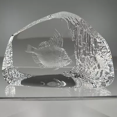 Buy Mats Jonasson Signed Crystal Lead Glass Paperweight Fish Clear Sculpture D561 • 45£