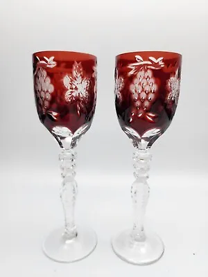 Buy Ajka Crystal Magdas Pride Cut To Clear Ruby Liquer Cordial Wine Glasses Pair • 70.87£
