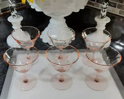 Buy Pink Diamond Optic Champagne Sherbet Stemware Depression Glass Set Of Six • 25.51£