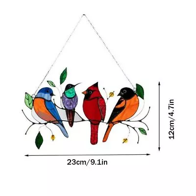 Buy Birds-On-A-Wire Glass Stained Window Panel Hanging Gifts Ornament Suncatcher • 13.24£