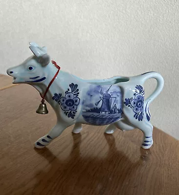 Buy Vintage Hand Painted DBL Delft Style Blue Cow Creamer With Bell Windmill  • 3£
