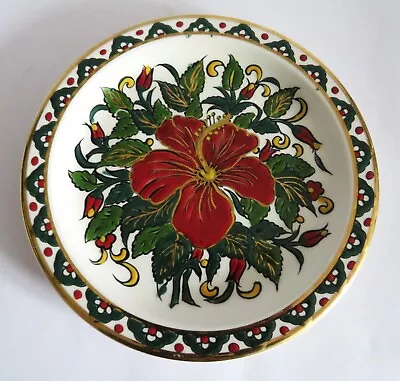 Buy VINTAGE  Ibiscus  Hand Made In Rhodes 24 K Gold Ceramica Olympia S.A Wall Plate • 24.99£