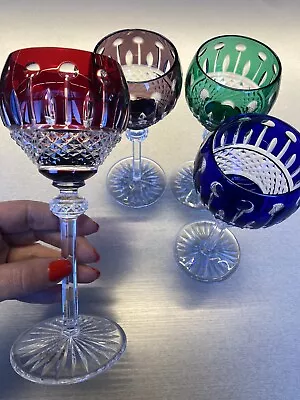 Buy King Louis Hock Wine Glasses Bohemian Cut-to-Clear Red Blue Purple Green Set 4 • 187.85£
