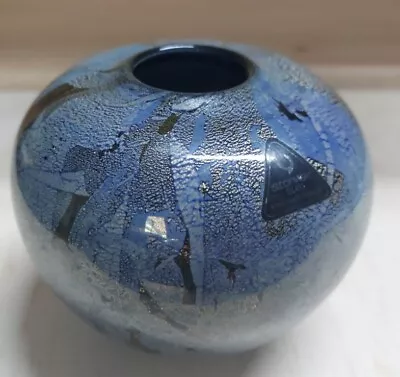 Buy Isle Of Wight Glass Metallic 'Blue Azure' Round Vase 8cm Michael Harris #1 • 29.99£