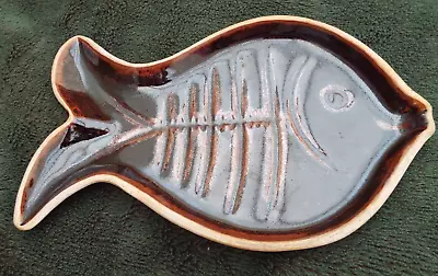 Buy Studio Pottery Fish Shaped Plate Tenmoku Glaze - Makers Mark • 6.99£