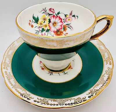 Buy H&M Sutherland England Cup & Saucer Green Floral Bouquet Gold Vintage Teacup • 25.51£